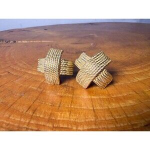 Vintage Erwin Pearl Brushed Gold Plated Criss Cross Textured Clip On Earrings
